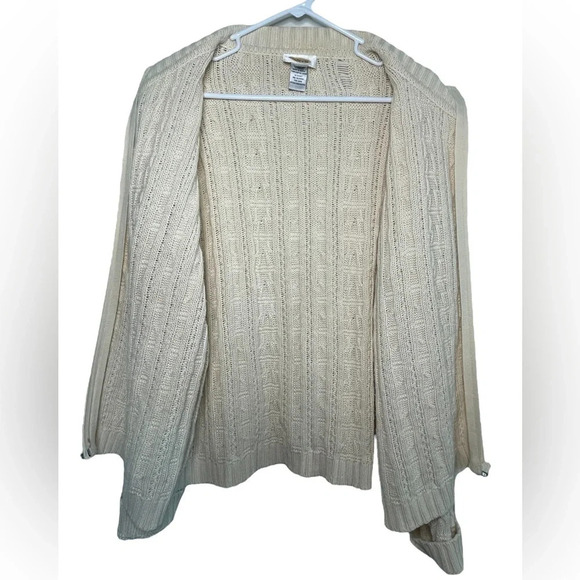 Talbots Cable Knit Women’s Zip up Sweater Jacket. Cream Sz Medium 100% Cotton - Picture 2 of 8